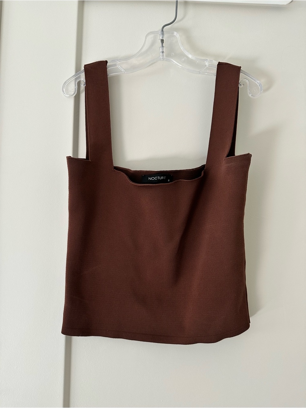 Nocturne Brown Knit Square Neck Crop Tank